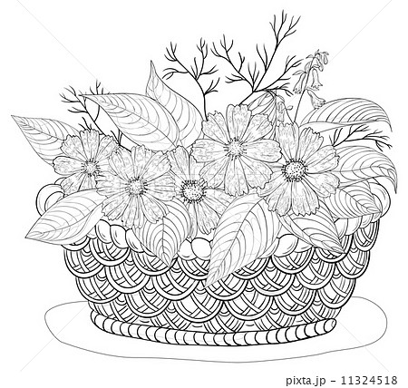 Basket With Flowers Contoursのイラスト素材