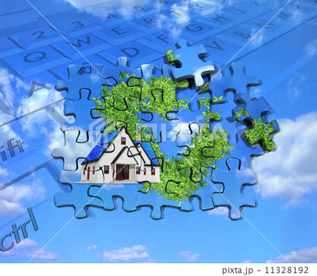 ソーラー住宅とハートリーフのジグソーパズル 11328192