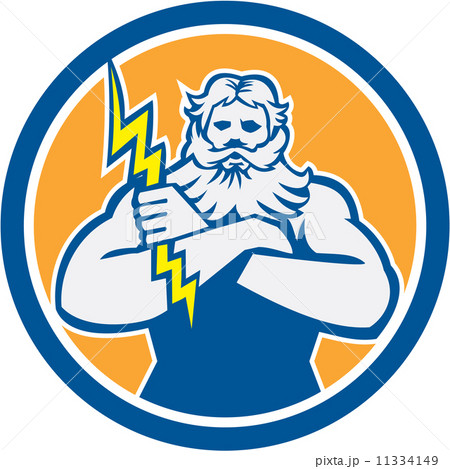 Zeus Greek God Arms Cross Thunderbollt Circle Retro 11334149