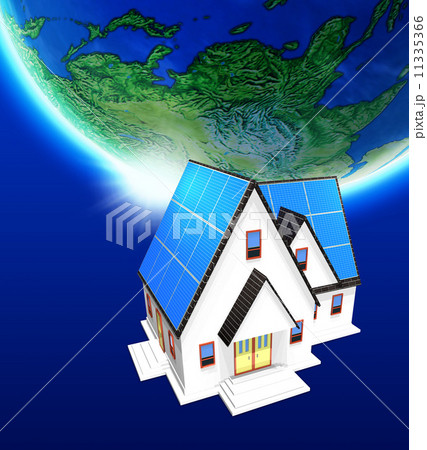 エコ住宅・屋根の上のソーラーパネル 11335366