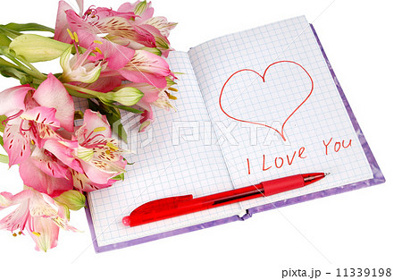 notebook with flowers by a heart and inscription 11339198