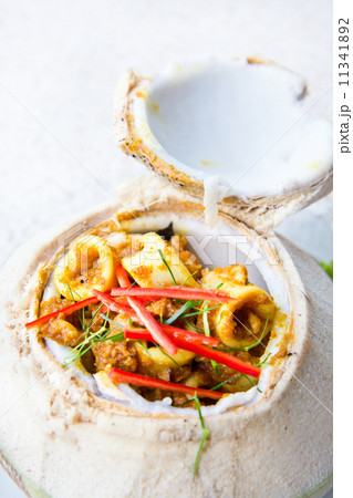 red curry seafood in coconut fruit, Thai food 11341892