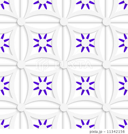 Geometric white pattern with layered purple flowers Geometric white pattern with layered purple flowers 11342156