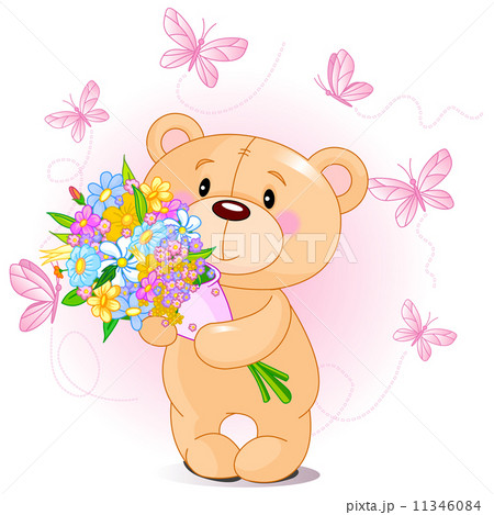 Pink Teddy Bear with flowers 11346084