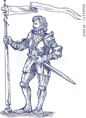 Knight standing with lance and flag 11349090
