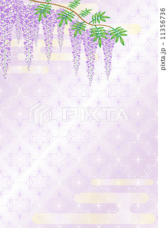 藤の花と麻の葉模様の背景のイラスト素材