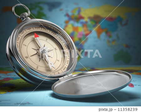 Compass on world map background. Navigation. Compass on world map background. Navigation. 11358239