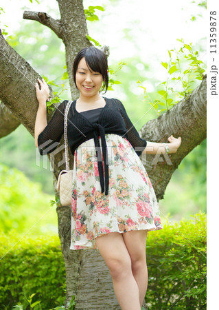 初夏の森林を散歩する若い女性 11359878
