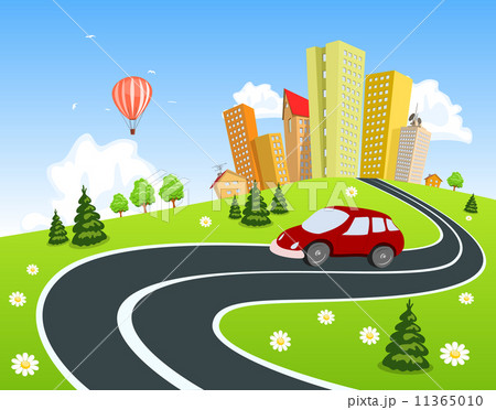 City surrounded by nature landscape with car City surrounded by nature landscape with car 11365010