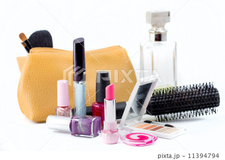 cosmetics isolated on white background. Pink lipstick, mascara, 11394794
