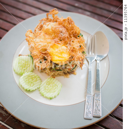Basil Beef Fried Rice Topped with a fried egg 11395764
