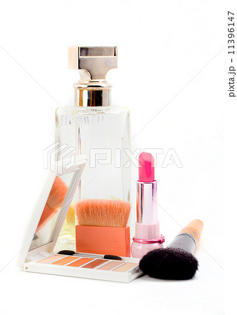 cosmetics isolated on white background. Pink lipstick, mascara, 11396147