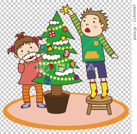 クリスマスツリーを飾る子供たち 11404997