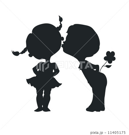 Silhouettes of kissing boy and girl 11405175