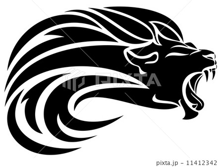 Lion Head Tribal Design Black And White のイラスト素材