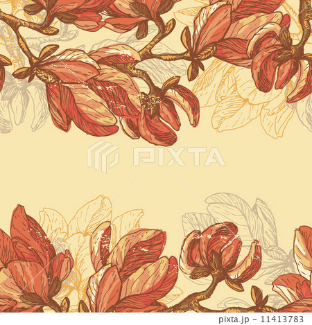 Vintage magnolia flowers horizontal seamless border Vintage magnolia flowers horizontal seamless border 11413783