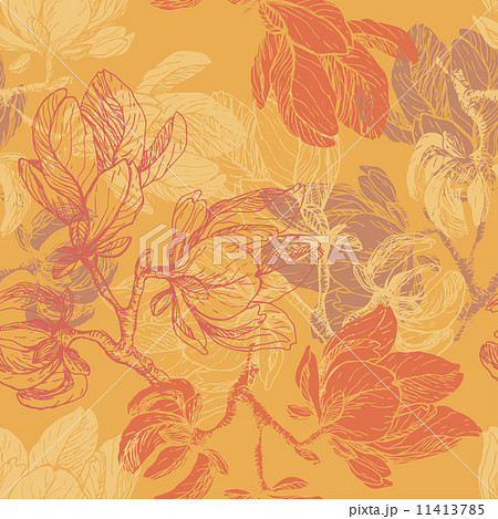 Hand drawn lace magnolia flowers seamless pattern 11413785