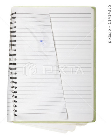 used blank note book with ring binder and tattered page isolated used blank note book with ring binder and tattered page isolated 11414355