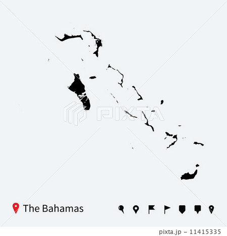High detailed vector map of Bahamas with navigation pins. 11415335