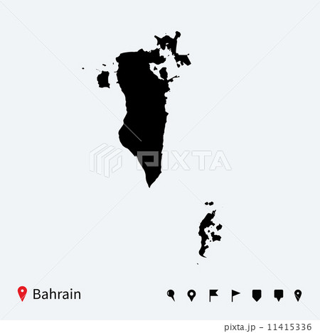 High detailed vector map of Bahrain with navigation pins. 11415336