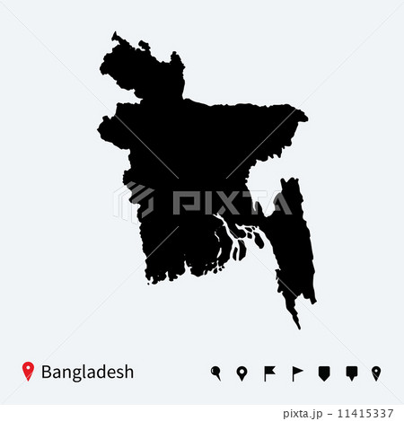 High detailed vector map of Bangladesh with navigation pins. 11415337