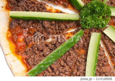 Turkish beef pizza with cucumber on top 11418666