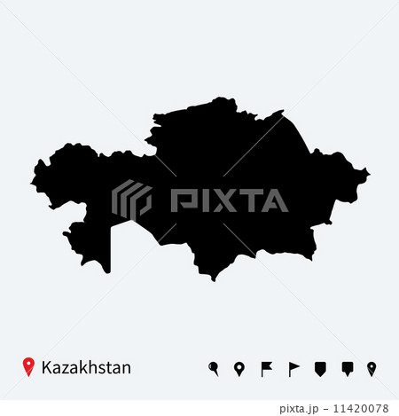 High detailed vector map of Kazakhstan with navigation pins. 11420078
