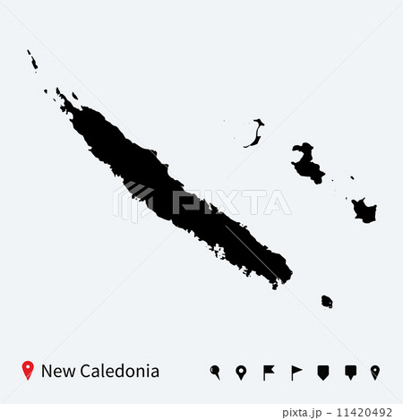High detailed vector map of New Caledonia with navigation pins. 11420492