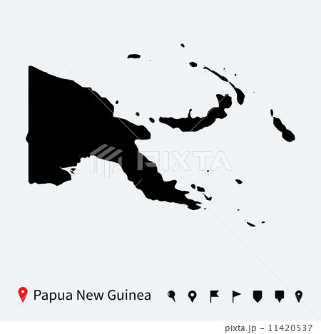 High detailed vector map of Papua New Guinea with pins. 11420537