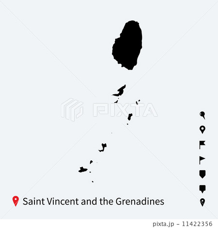 High detailed vector map of Saint Vincent and Grenadines with pins. 11422356