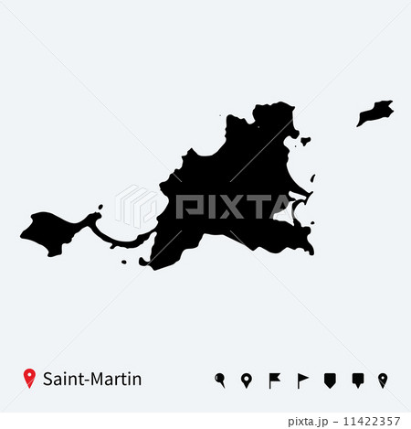 High detailed vector map of Saint-Martin with navigation pins. 11422357