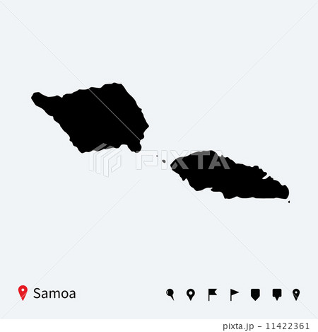 High detailed vector map of Samoa with navigation pins. 11422361