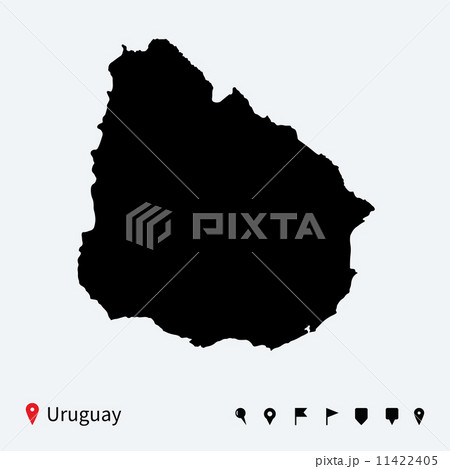 High detailed vector map of Uruguay with navigation pins. 11422405