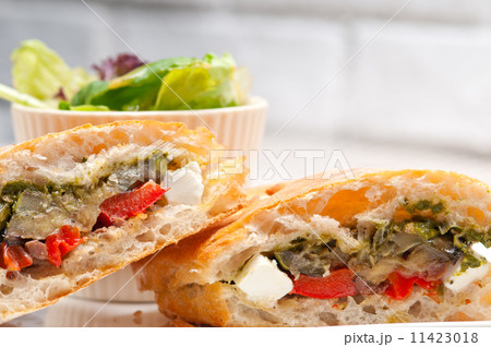 ciabatta panini sandwichwith vegetable and feta ciabatta panini sandwichwith vegetable and feta 11423018