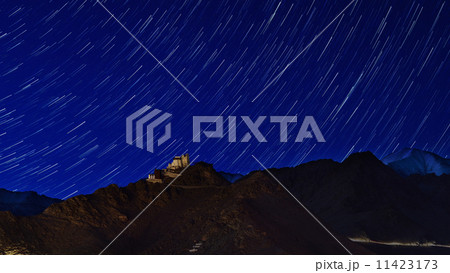 Tsemo monastery with star trails Tsemo monastery with star trails 11423173