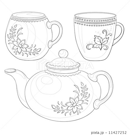 Teapot and cups, contours 11427252