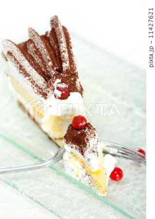whipped cream and ribes dessert cake slice 11427621