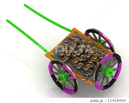 varicoloured old wagon cart with gold and wooden wheels 11429404