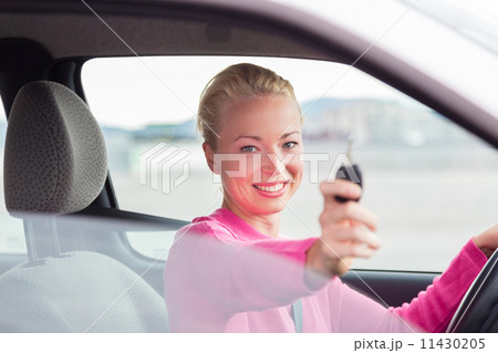 Woman driver showing car keys. Woman driver showing car keys. 11430205