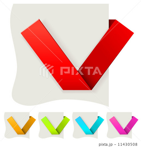 Folded paper tick vector template with several color variants. Folded paper tick vector template with several color variants. 11430508