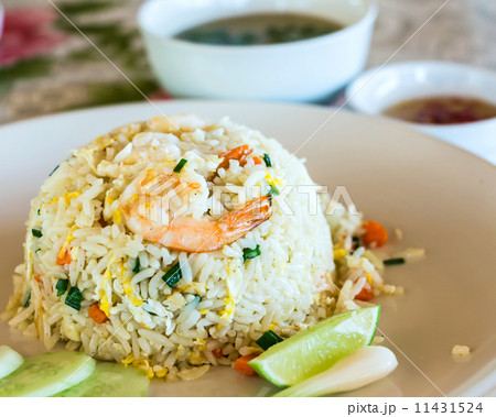 Unique style Thai shrimp fried rice serves on the dish 11431524