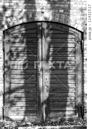 Old wooden door with shadows of trees 11432517