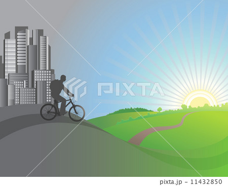 The cyclist leaves city. Vector illustration 11432850