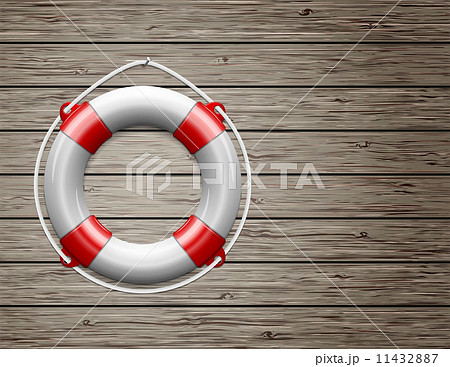 Life Buoy on  a Wooden Paneled Wall 11432887