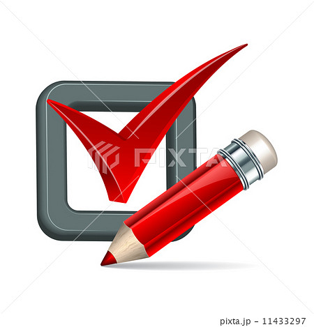 Red pencil and tick mark icon 11433297