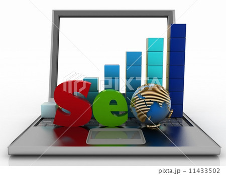 Text 'SEO', with globe instead of letter "o" and diagram on computer Text 'SEO', with globe instead of letter "o" and diagram on computer 11433502
