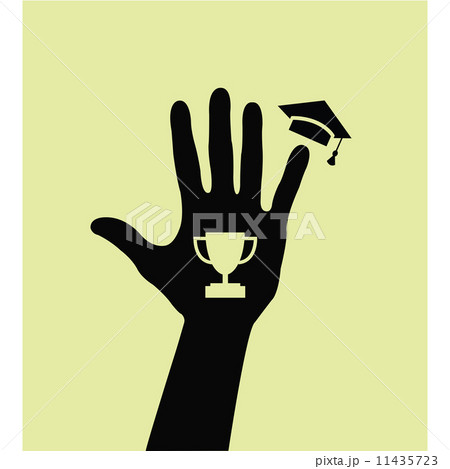A silhouette of a hand with goblet and mortarboard at graduation.  11435723