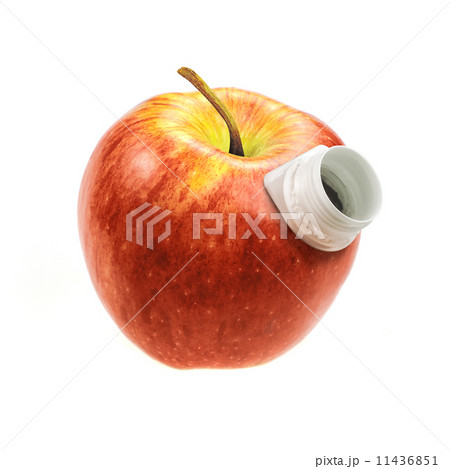 red apple with a hole for drinking juice red apple with a hole for drinking juice 11436851