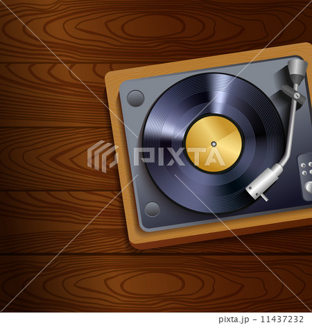 Vinyl record player on wooden background Vinyl record player on wooden background 11437232