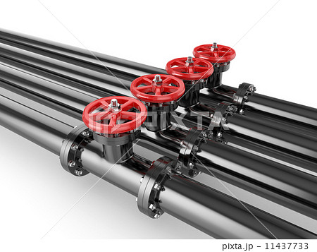 Black oil pipes with red valve Black oil pipes with red valve 11437733